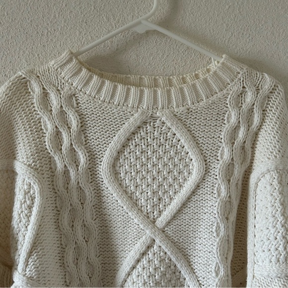 Line + Dot Women’s Knit Sweater XS off white Chunky Fringe Oversized Cottagecore - Picture 3 of 15